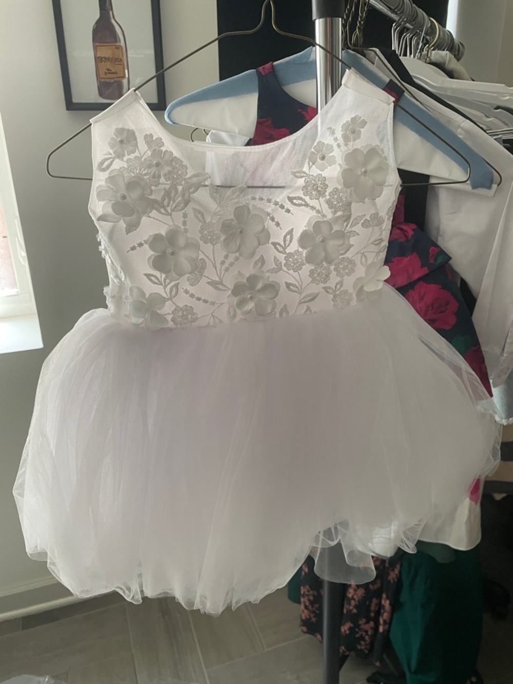 White Floral Appliqué Tulle Dress